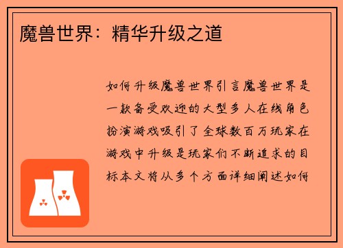 魔兽世界：精华升级之道